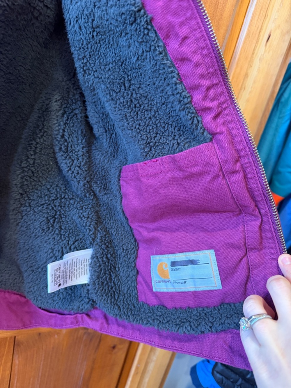 Like-New! Carhartt Plum Sherpa-Lined Hooded Work Jacket girls Small (7-8) - Picture 3 of 5